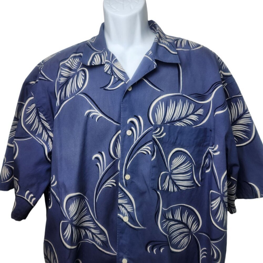 Vintage 90s Banana Republic Blue Leaf Print Hawaiian Beach Cruise Shirt Size XL